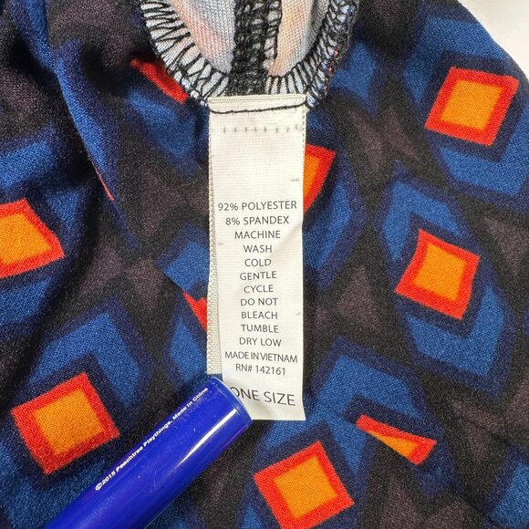 LuLaRoe Black Southwestern Country Diamonds Black Blue Orange Leggings One Size - Picture 4 of 6